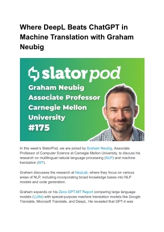 Where DeepL Beats ChatGPT in Machine Translation with Graham Neubig