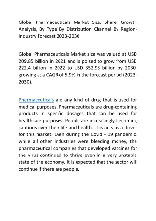 Global Pharmaceuticals Market Size