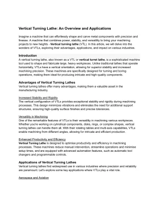 Vertical Turning Lathe_ An Overview and Applications