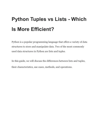 Python Tuples vs Lists - Which Is More Efficient