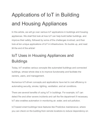 Applications of IoT in Building and Housing Appliances