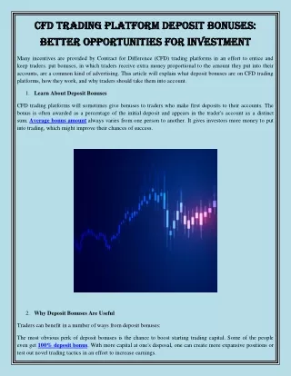 CFD Trading Platform Deposit Bonuses Better Opportunities for Investment