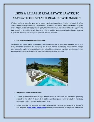 Using a Reliable Real Estate Lawyer to Navigate the Spanish Real Estate Market