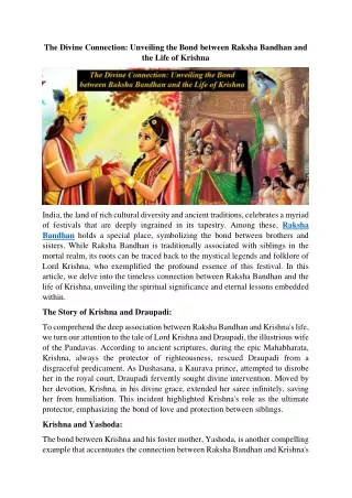 The Divine Connection Unveiling the Bond between Raksha Bandhan and the Life of Krishna