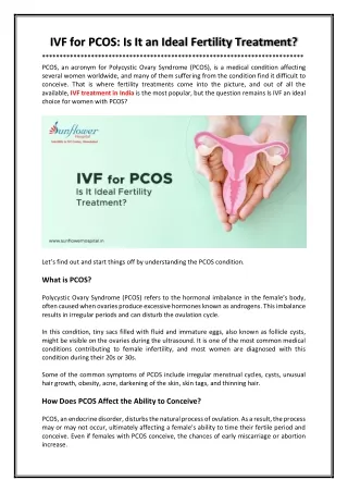 IVF for PCOS: Is It an Ideal Fertility Treatment?