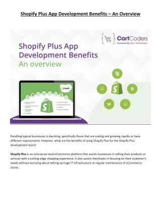 Shopify Plus App Development Benefits – An Overview