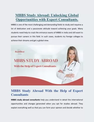 MBBS Study Abroad With the Help of Expert Consultants