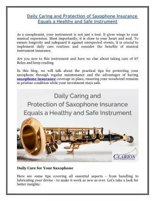 Daily Caring and Protection of Saxophone Insurance Equals a Healthy and Safe Instrument