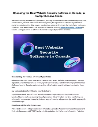 Choosing the Best Website Security Software in Canada A Comprehensive Guide