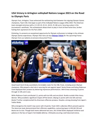 USA Victory in Arlington volleyball Nations League 2023 on the Road to Olympic Paris