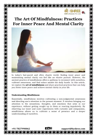 The Art Of Mindfulness: Practices For Inner Peace And Mental Clarity