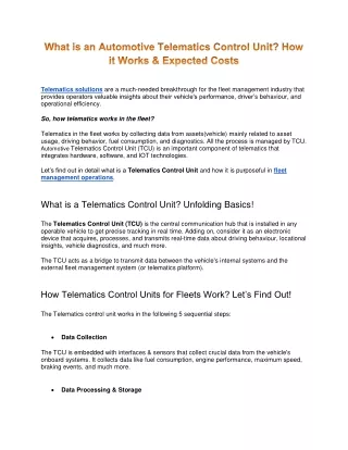 What is an Automotive Telematics Control Unit? How it Works & Expected Costs