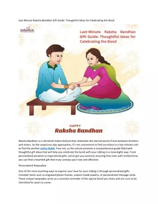 Last-Minute Raksha Bandhan Gift Guide: Thoughtful Ideas for Celebrating the Bond