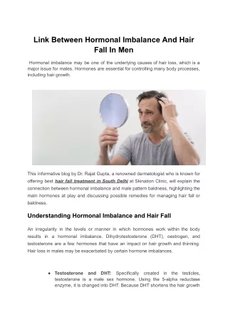 Link Between Hormonal Imbalance And Hair Fall In Men