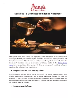 Delicious To-Go Dishes from Jane's Next Door