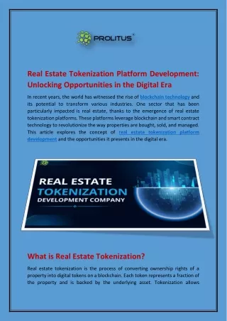 Real Estate Tokenization Platform Development: Prolitus