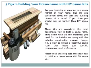 5 Tips to Building Your Dream Sauna with DIY Sauna Kits