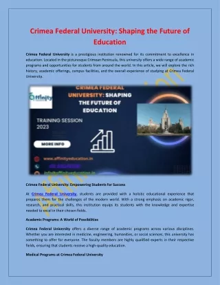 Crimea Federal University: Shaping the Future of Education