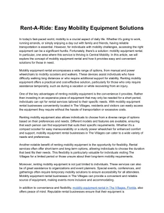 Rent-A-Ride: Easy Mobility Equipment Solutions