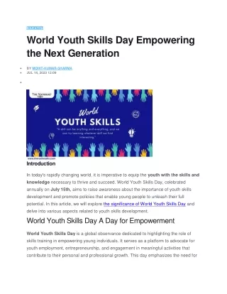 World Youth Skills Day Empowering the Next Generation