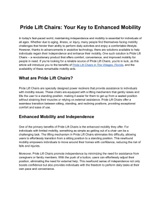 Pride Lift Chairs: Your Key to Enhanced Mobility
