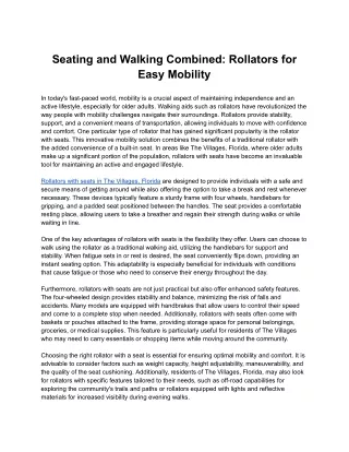Seating and Walking Combined: Rollators for Easy Mobility