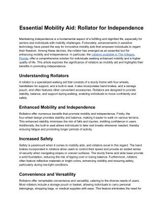 Essential Mobility Aid: Rollator for Independence