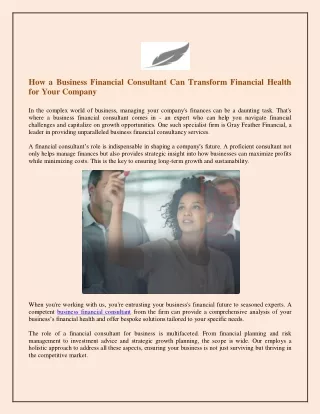 How a Business Financial Consultant Can Transform Financial Health for Your Company