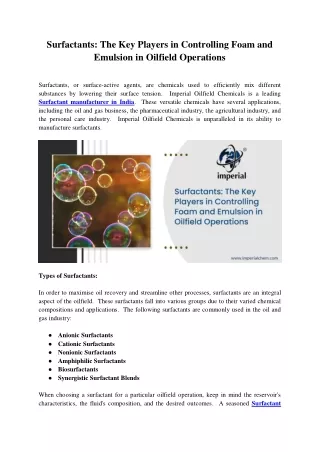 Surfactants_ The Key Players in Controlling Foam and Emulsion in Oilfield Operations