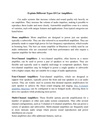 Different Types Of Car Amplifiers