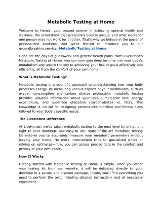 Metabolic Testing at Home