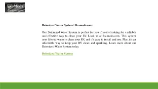 Deionized Water System  Rv-mods.com