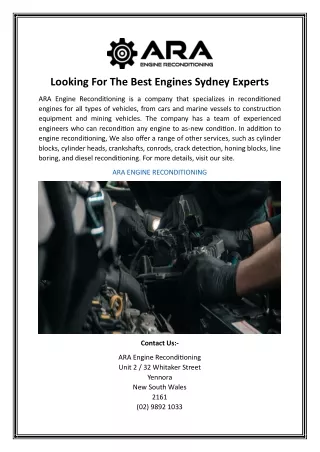 Looking For The Best Engines Sydney Experts