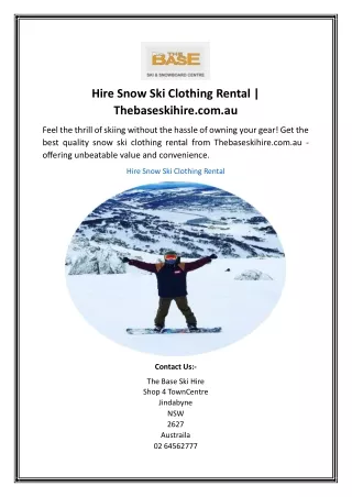 Hire Snow Ski Clothing Rental | Thebaseskihire.com.au