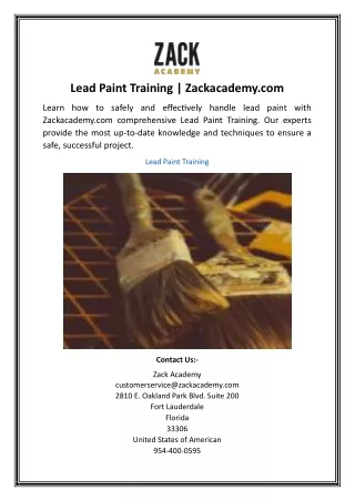 Lead Paint Training | Zackacademy.com