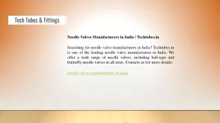 Needle Valves Manufacturers in India  Techtubes.in