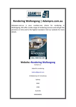 Rendering Wollongong  Adampro.com.au