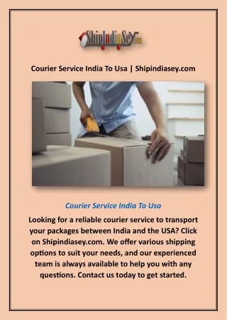 Courier Service India To Usa | Shipindiasey.com