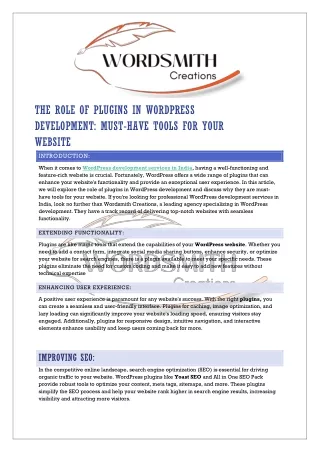 THE ROLE OF PLUGINS IN WORDPRESS DEVELOPMENT  MUST-HAVE TOOLS FOR YOUR WEBSITE