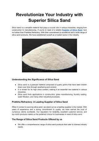 Revolutionize Your Industry with Superior Silica Sand