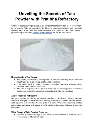 Unveiling the Secrets of Talc Powder with Pratibha Refractory
