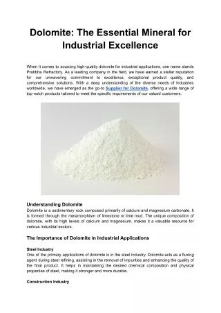Dolomite: The Essential Mineral for Industrial Excellence