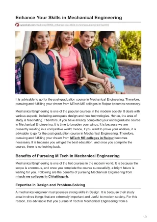 Enhance Your Skills in Mechanical Engineering