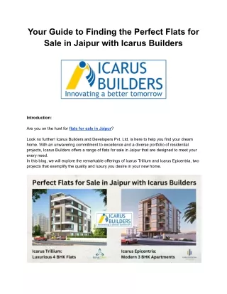 Your Guide to Finding the Perfect Flat for Sale in Jaipur with Icarus Builders