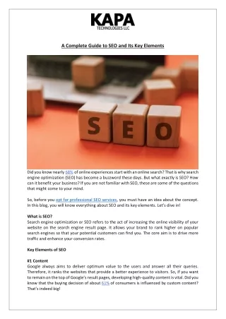 A Complete Guide to SEO and Its Key Elements