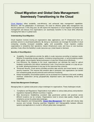 Cloud Migration and Global Data Management Seamlessly Transitioning to the Cloud