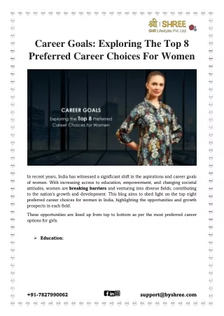 Career Goals: Exploring The Top 8 Preferred Career Choices For Women