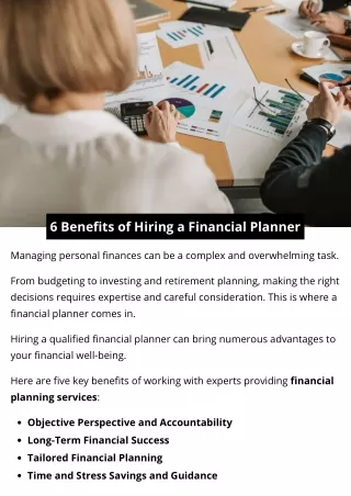6 Benefits of Hiring a Financial Planner