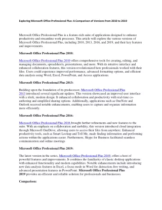 Exploring Microsoft Office Professional Plus: A Comparison of Versions from 2010
