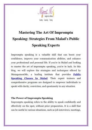 Public Speaking Classes In Malad Call Now-7428590012